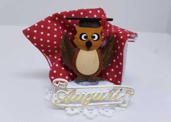 Topper Gufo in Legno Pois Auguri